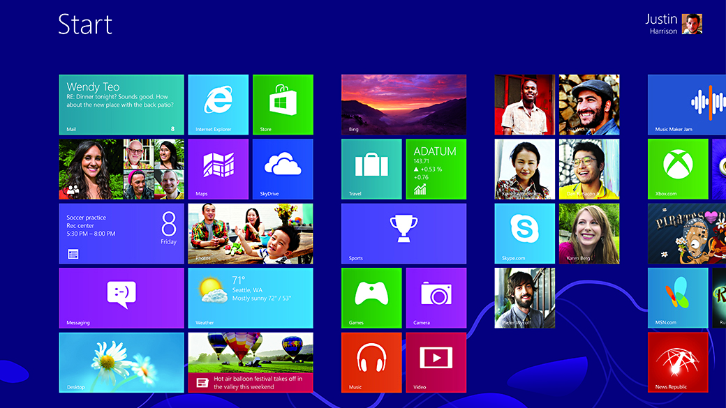 Tela inicial do Windows 8