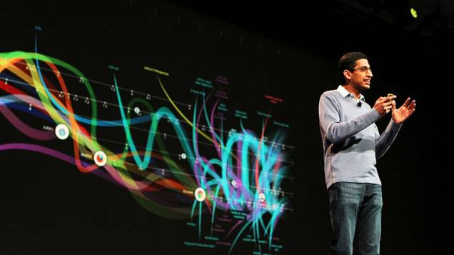 Sundar Pichai, vice-presidente sênior do Google Chrome, fala durante conferência Google I / O no Moscone Center em São Francisco, Califórnia