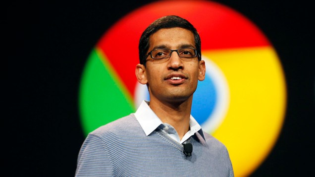 Sundar Pichai, vice-presidente sênior do Google Chrome, fala durante conferência Google I / O no Moscone Center em São Francisco, Califórnia