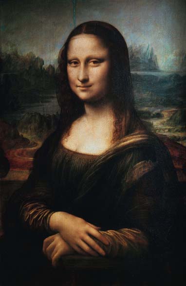 Reprodução da obra "Mona Lisa", iniciada em 1503, de Leonardo Da Vinci. A obra foi roubada em agosto de 1911, do Museu do Louvre, em Paris, por Vincenzo Peruggia, um antigo funcionário do museu. Ele acreditava que a obra havia sido roubada da Itália pelas tropas de Napoleão e resolveu devolvê-la ao seu país de origem. A Mona Lisa foi exibida em vários museus italianos e depois retornou ao Louvre, em 1913