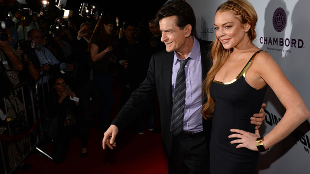 Lindsay Lohan e Charlie Sheen na première de <em>Todo Mundo em Pânico 5</em>