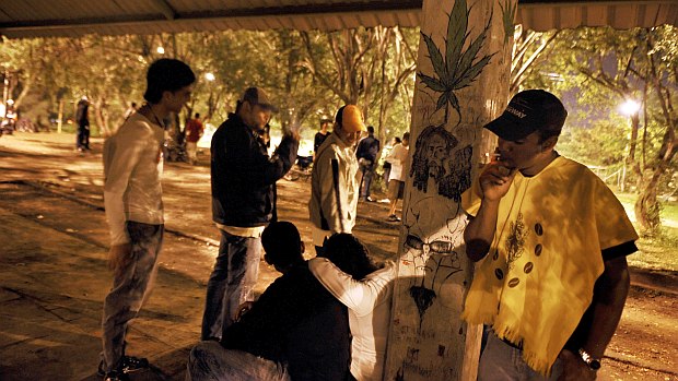 Jovens fumam maconha em Cali, na Colombia. A droga destrói conexões cerebrais e faz cair o rendimento intelectual de adolescentes e jovens