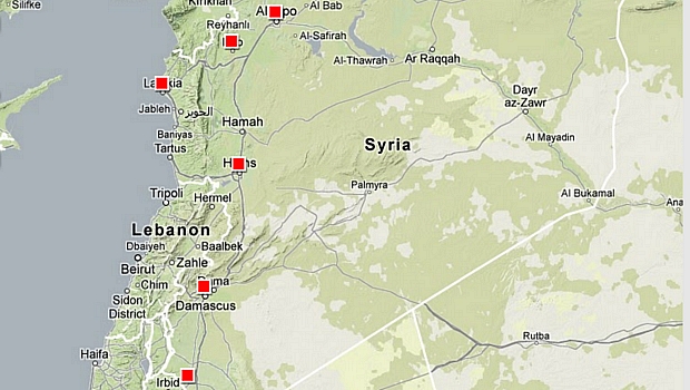 Mapa elaborado pela Human Rights Watch mostra principais centros de tortura na Síria