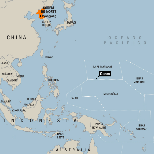 mapa Guam Coreia do Norte