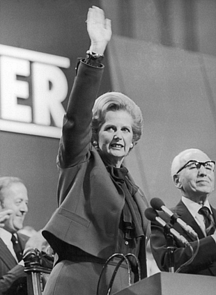 Margaret Thatcher em 1980: aclamada em convenção do Partido Conservador