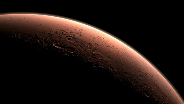A imagem gerada pelos computadores da Nasa mostra a manhã chegando à Cratera Gale, que possui uma montanha de 5.000 quilômetros de altura em seu centro