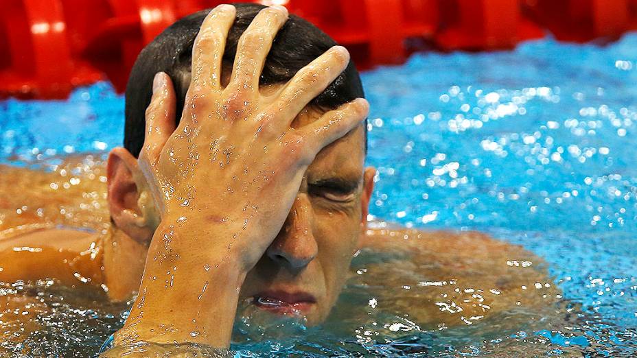 O nadador americano Michael Phelps, depois da eliminatória dos 200 m borboleta no Centro de Esportes Aquáticos, em 30/07/2012