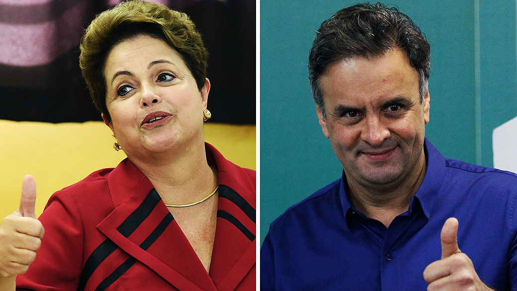 A Presidente do Brasil e candidata à reeleição pelo PT, Dilma Rousseff e o candidato à Presidência da República pelo PSDB, Aécio Neves