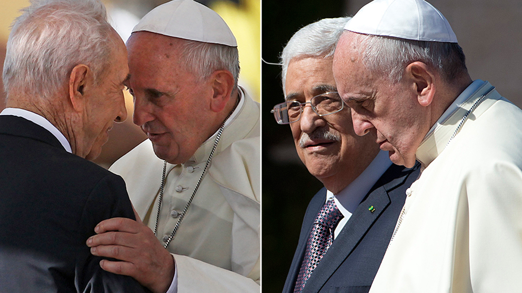 Papa Francisco encontra os presidentes Shimon Peres, de Israel, e Mahmoud Abbas, presidente da Autoridade Nacional Palestina, durante visita à Terra Santa