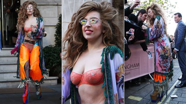 Lady Gaga vista deixando seu hotel, em Londres neste domingo (08)