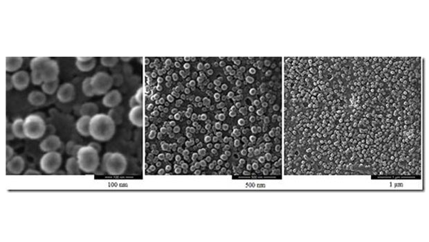 As nanopartículas da platina em tamanho original (esq.) foram reduzidas pela técnica de plasma
