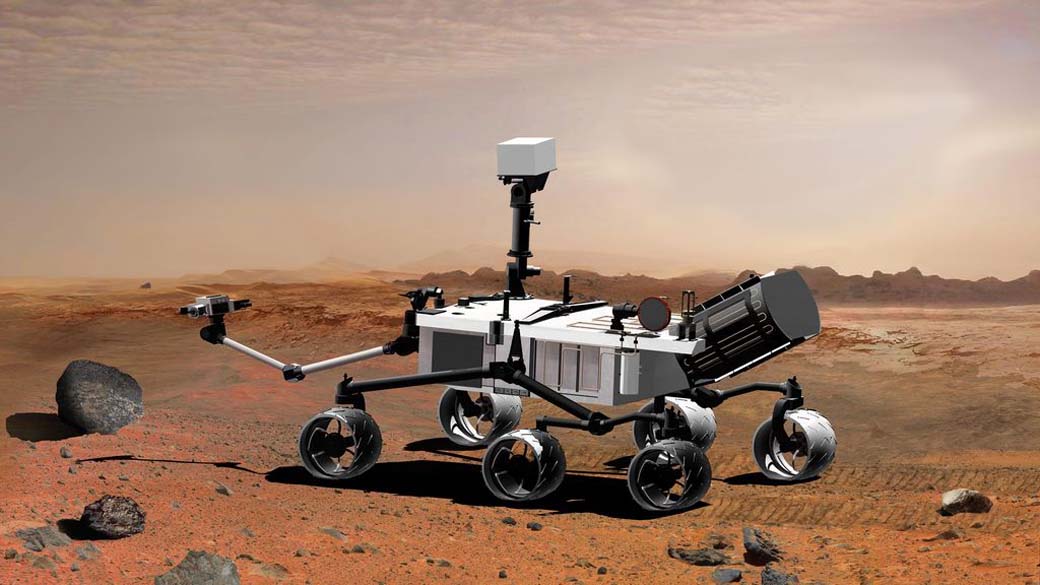 Concepção artística do jipe Curiosity, da missão Mars Science Laboratory, da NASA