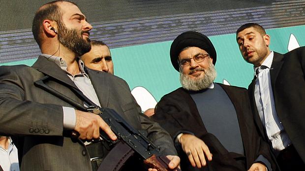 Hassan Nasrallah em protesto público contra filme Inocência dos Muçulmanos em Beirute, no Líbano