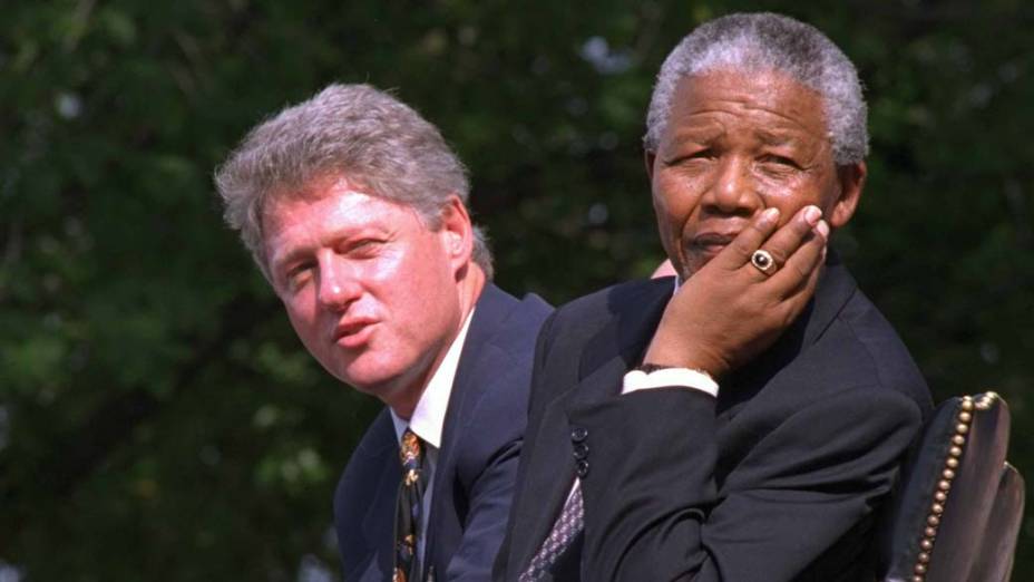 1993 - Nelson Mandela e o ex-presidente dos Estados Unidos, Bill Clinton