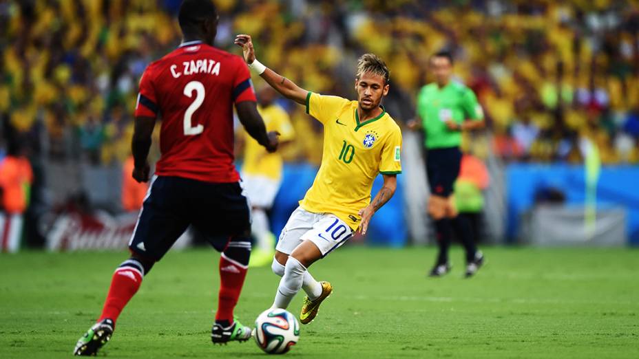 Neymar durante o jogo contra a Colômbia no Castelão, em Fortaleza
