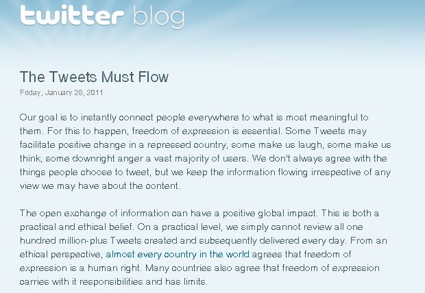 "Nós nem sempre concordamos com as coisas que as pessoas tuítam, mas mantemos a liberdade do usuário", explica o cofundador do Twitter, Biz Stone