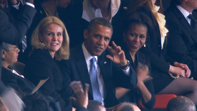 O presidente americano Barack Obama, a primeira-dama Michelle Obama e a primeira-ministra dinamarquesa Helle Thorning-Schmidt