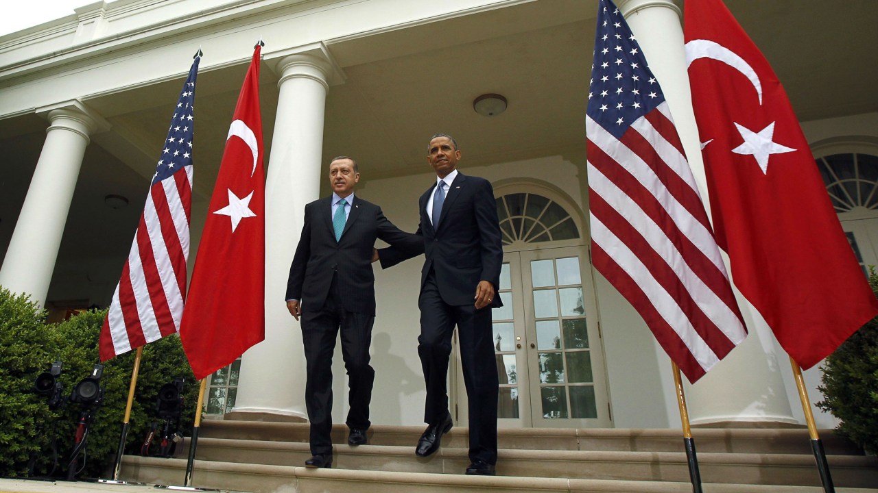 O primeiro-ministro turco, Recep Tayyip Erdogan, visita o presidente americano, Barack Obama, em Washington
