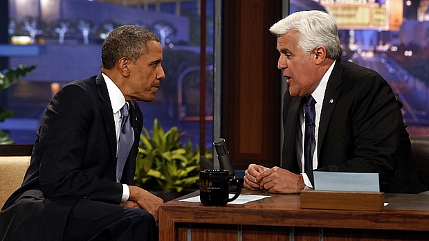 O presidente Barack Obama é entrevistado pelo apresentador Jay Leno