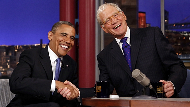 Em setembro, foi a vez de Barack Obama participar do programa de David Letterman. Na ocasião, ele criticou as declarações do rival Mitt Romney sobre os americanos que dependem do governo