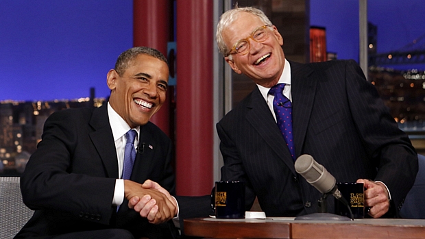 Em setembro, foi a vez de Barack Obama participar do programa de David Letterman. Na ocasião, ele criticou as declarações do rival Mitt Romney sobre os americanos que dependem do governo