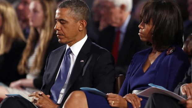 Barack Obama durante homenagem às vítimas do atentado a bomba que matou ao menos três pessoas e deixou mais de 170 feridos na maratona de Boston