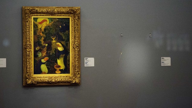 Espaço onde estava um dos sete quadros furtados do museu Kunsthal, em Roterdã, na Holanda