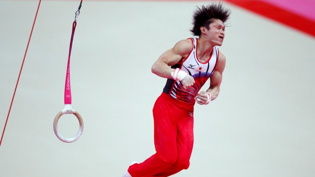 O japonês Kohei Uchimura durante qualificação da ginástica masculina, em 28/07/2012