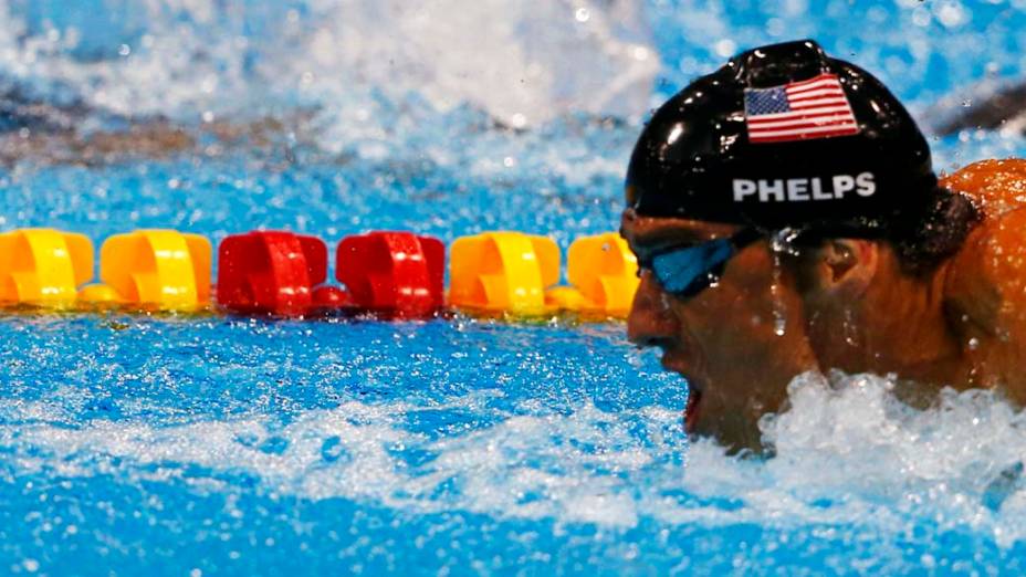 O americano Michael Phelps durante prova de revezamento 4x100m medley nas Olimpíadas de Londres, em 08/04/2012