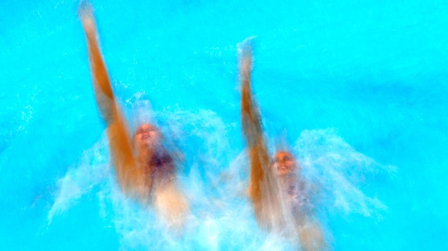 Daria Iushko e  Kseniya Sydorenko da Ucrânia, durante as competições de nado sincronizado nos Jogos Olímpicos de Londres em 06/08/2012