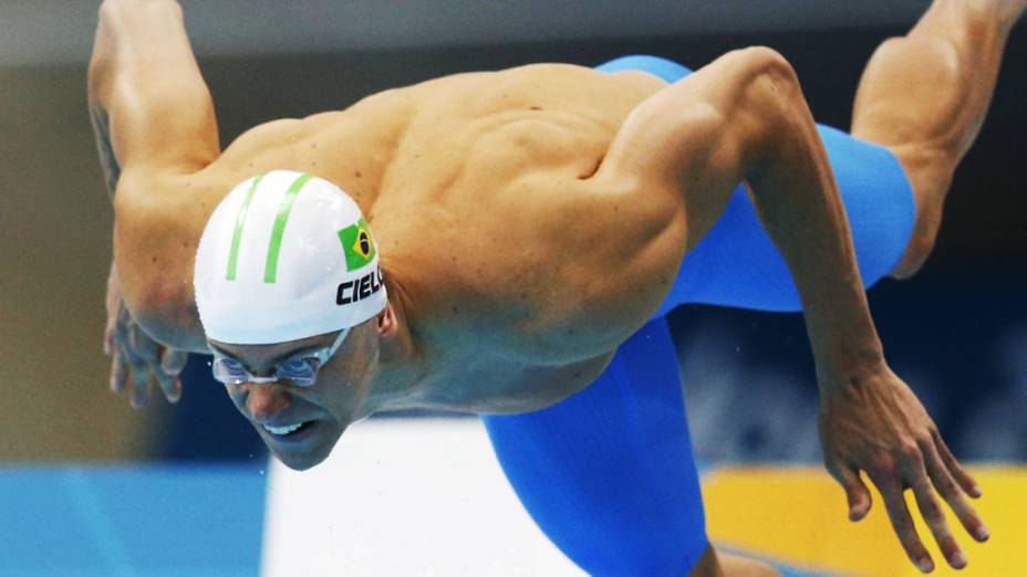 César Cielo durante a semi-final dos 100m nado livre dos Jogos Olímpicos de Londres, em 31/07/2012