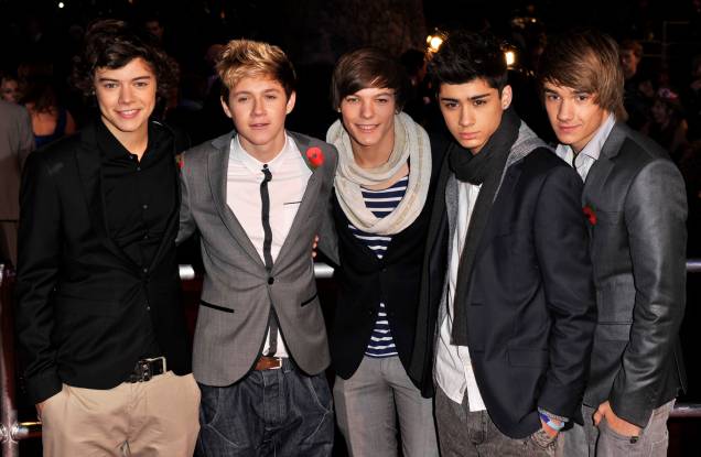 Garotos da banda britânica One Direction, do X-factor, a versão britânica do <em>American Idol</em>