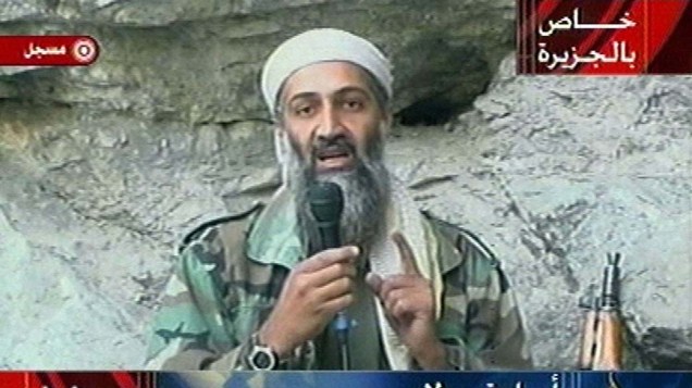 Osama bin Laden em pronunciamento na Al-Jazeera no dia 7 de outubro de 2001