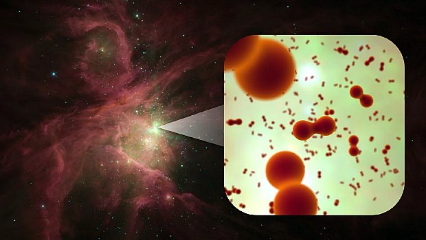 Ilustração das moléculas de oxigênio descobertas na Nebulosa de Órion. Técnica servirá para identificar outras regiões no universo ricas em gás oxigênio
