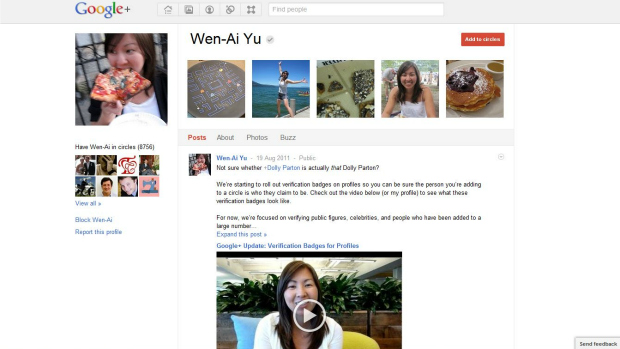Google+: botão de verificação está localizado à direita do nome do usuário