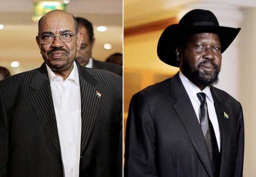 Combinação de imagens dos presidentes do Sudão (E) e do Sudão do Sul no início das negociações em 24 de setembro