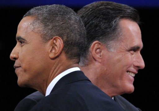 Barack Obama e Mitt Romney participam do último debate presidencial em Boca Ratón, na Flórida, em 22/10/2012