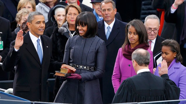 Presidente Barack Obama durante sua cerimônia de posse no Capitólio, em Washington