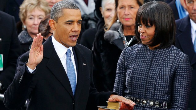 Presidente Barack Obama durante sua cerimônia de posse no Capitólio, em Washington