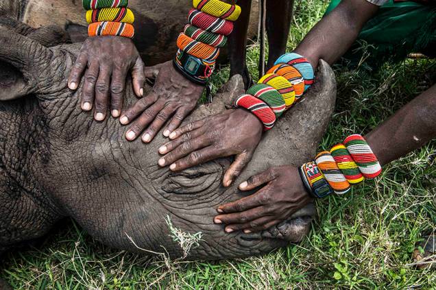 Em segundo lugar ficou Ami Vitale, também dos EUA, com esta foto de jovens da tribo Samburu, no Quênia, no seu primeiro encontro com um rinoceronte