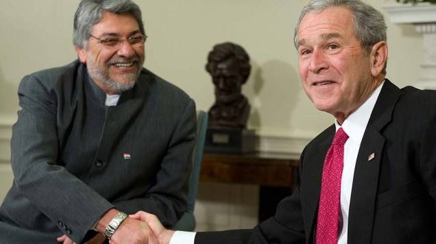 Fernando Lugo e o presidente George W. Bush em 2008