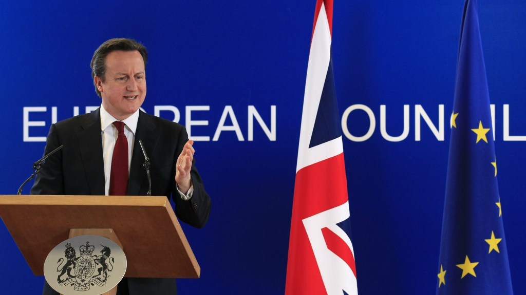 Primeiro-ministro britânico, David Cameron, discursa na conferência da União Europeia, em Bruxelas