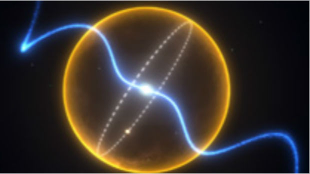Concepção artística do pulsar e do 'planeta diamante' em órbita