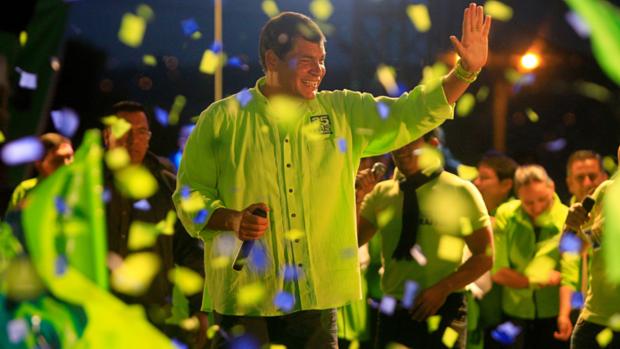 O presidente do Equador, Rafael Correa, em ato de encerramento de campanha, em Quito