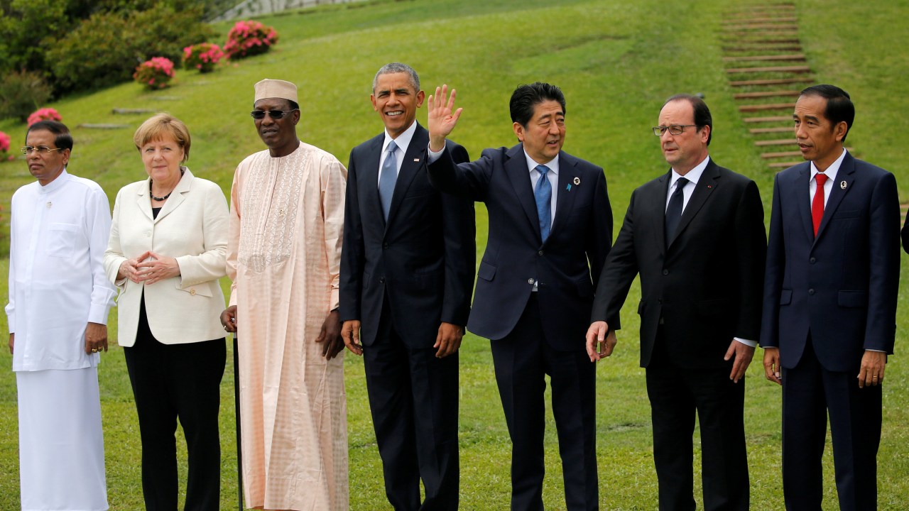 Os líderes do G7 posam para a foto oficial nesta sexta-feira na reunião de cúpula de Ise Shima, no Japão