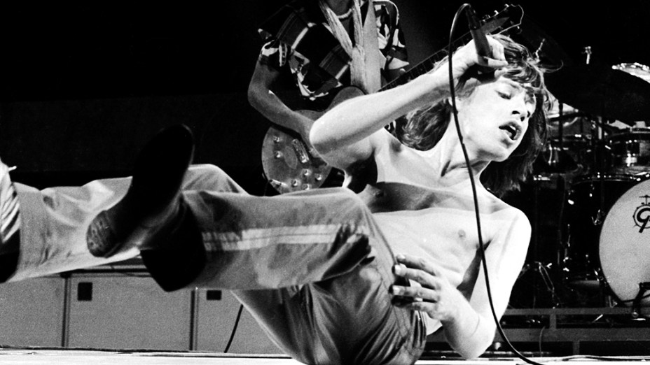 Mick Jagger durante show em Knebworth Festival no ano de 1977