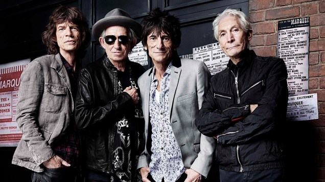 Os Stones no dia 11 de julho em frente ao Marquee Club, onde fizeram seu primeiro show, 50 anos atrás