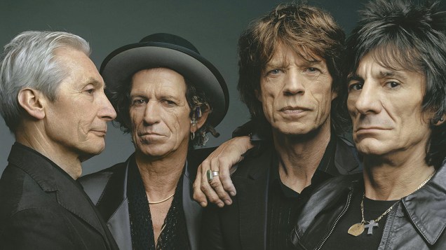 Foto de Charlie Watts, Keith Richards, Mick Jagger e Ron Wood, integrantes da banda Rollings Stones em 2008