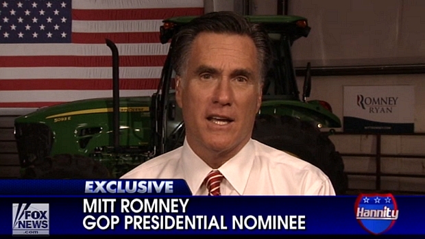O candidato republicano Mitt Romney, durante entrevista à rede 'Fox News'