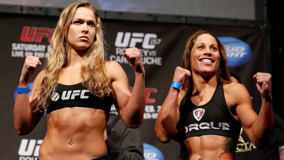 Ronda Rousey e Liz Carmouche na pesagem para o UFC 157